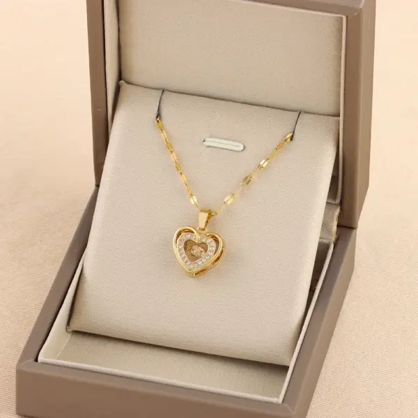 Double-layer Love Necklace With Rhinestones Titanium Steel Pendant Fashion Jewelry Woman Valentines Day Gift - Image 4